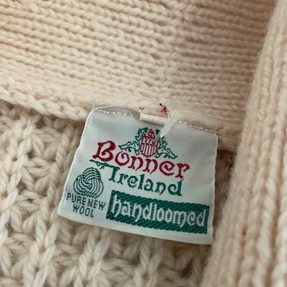 Bonner of Ireland handloomed wool shawl collar sweater UNISEX vintage vtg - Picture 3 of 5